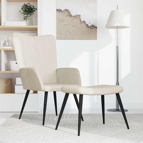 vidaXL Relaxačn&eacute; kreslo s podnožkou, kr&eacute;movo biele, zamatov&eacute;