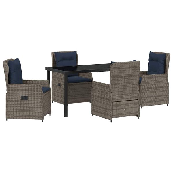 vidaXL Z&aacute;hradn&yacute; jed&aacute;lensk&yacute; set 5 pcs Siv&aacute; Poly ratan