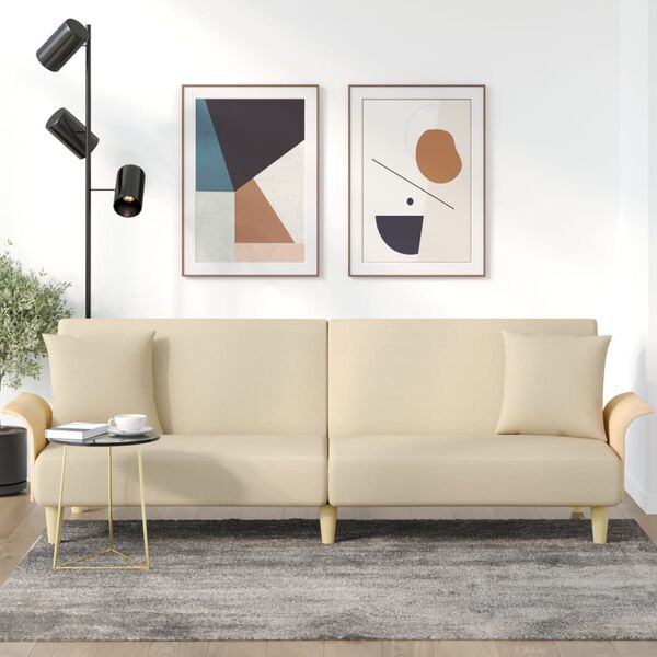 vidaXL Rozkladacia pohovka s opierkami na ruky krémová látka