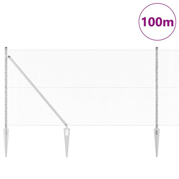vidaXL Plot s stĺpmi Strieborná 1 x 100 m Ocel potiahnutá PVC