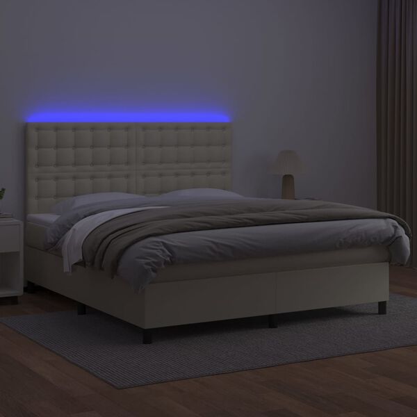 vidaXL Boxspring posteľ s matracom a LED kr&eacute;mov&aacute; 180x200 cm umel&aacute; koža