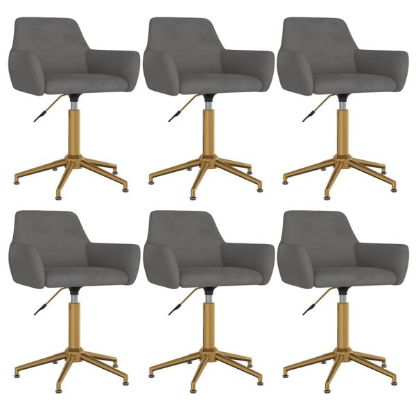 vidaXL Otočn&eacute; jed&aacute;lensk&eacute; stoličky 6 ks tmavo&scaron;ed&eacute; zamat