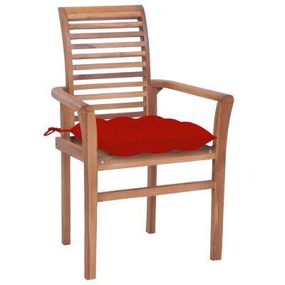 vidaXL Jedálenské stoličky 2 ks červené podložky tíkový masív