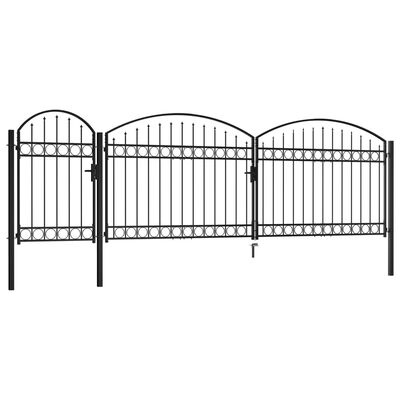 vidaXL Záhradná plotová brána s oblúkom, oceľ 1,75x5 m, čierna