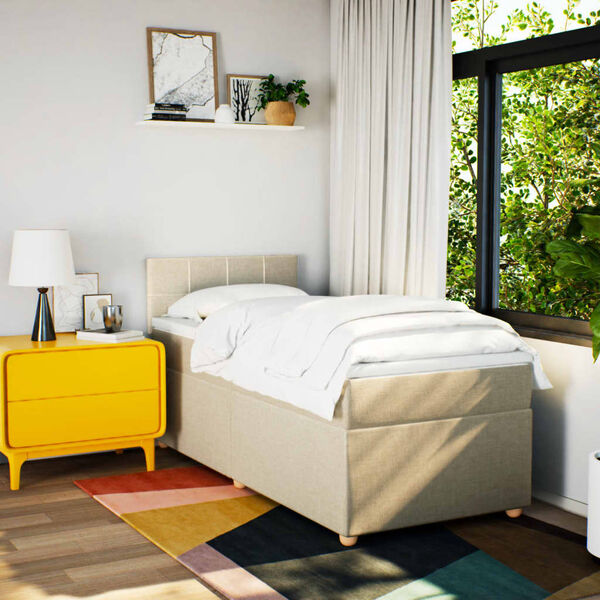 vidaXL Posteľn&yacute; r&aacute;m boxsping s matracom kr&eacute;mov&yacute; 90x200 cm l&aacute;tka