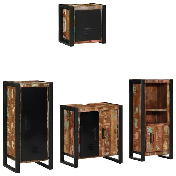 vidaXL Sada k&uacute;peľňov&eacute;ho n&aacute;bytku N&aacute;stenn&yacute; 4 pcs Mas&iacute;vne obnoven&eacute; drevo