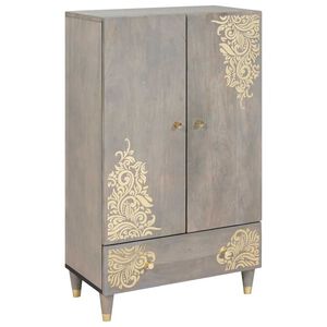 vidaXL Highboard Šedá a zlatá 60 x 33 x 100 cm Masívne mango drevo