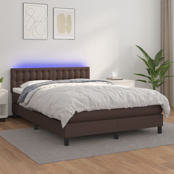 vidaXL Boxspring posteľ s matracom a LED hned&aacute; 140x190 cm umel&aacute; koža