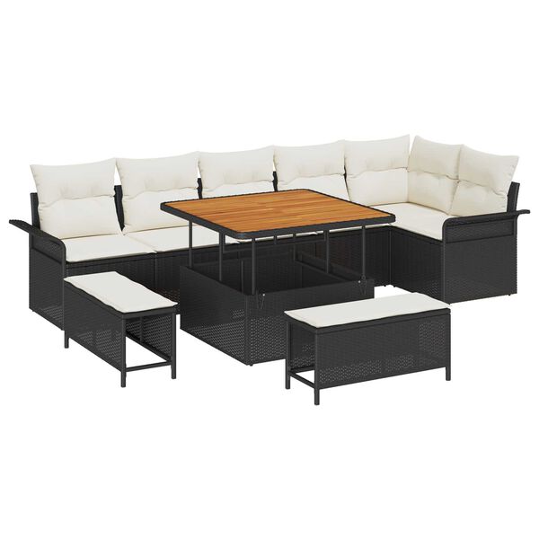 vidaXL S&uacute;prava z&aacute;hradn&yacute;ch pohoviek s vank&uacute;&scaron;om 9 pcs Čierna a kr&eacute;mov&aacute;