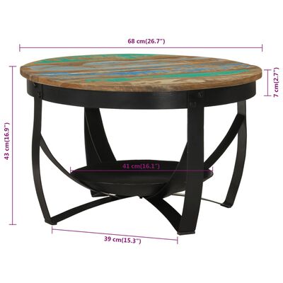 vidaXL Konferenčný stolík Ø68x43 cm recyklované drevo a železo