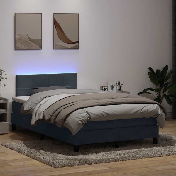 vidaXL Posteľn&yacute; r&aacute;m boxspring s matracom a LED tmavosiv&yacute; 120x220 cm zamat