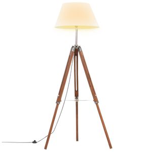vidaXL Lampa na stat&iacute;ve medovo-hned&aacute; a biela 141 cm teakov&yacute; mas&iacute;v