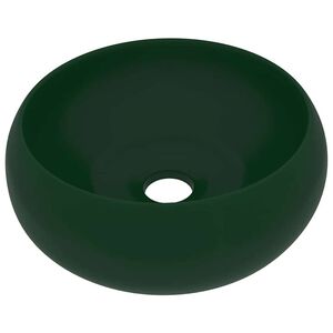 vidaXL Luxusn&eacute; um&yacute;vadlo, okr&uacute;hle, matn&eacute; tmavozelen&eacute; 40x15 cm, keramika