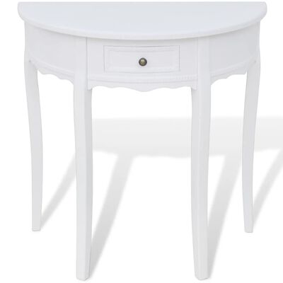 vidaXL Konzolový stolík so zásuvkou v tvare polkruhu, biely