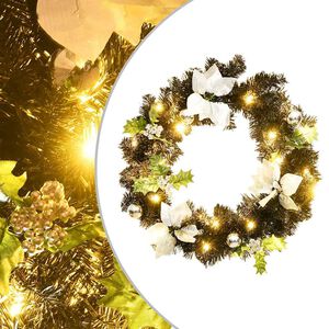 vidaXL Vianočn&yacute; veniec s LED svetlami, čierny 60 cm, PVC