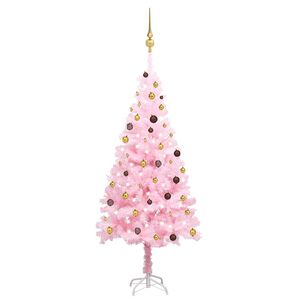 vidaXL Osvetlen&yacute; umel&yacute; vianočn&yacute; stromček s guľami, ružov&yacute; 210 cm, PVC