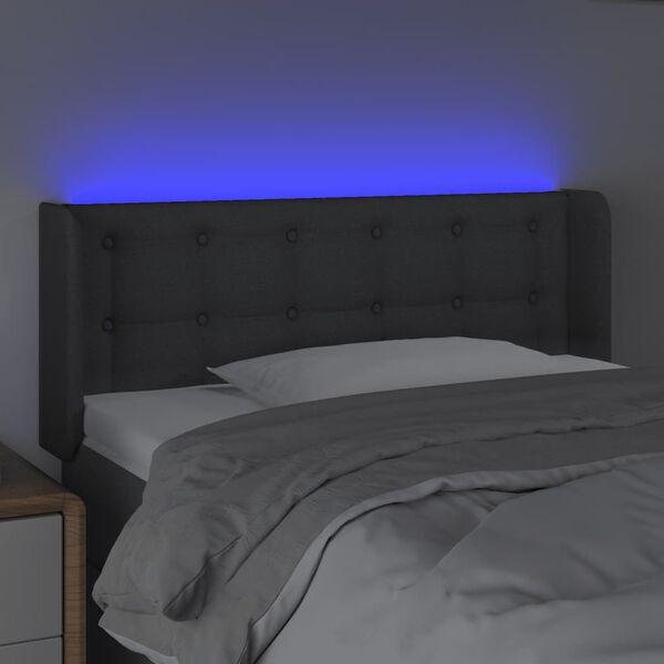 vidaXL Čelo postele s LED tmavosivé 93x16x78/88 cm látka