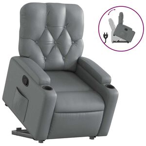 vidaXL Zdv&iacute;hacie skl&aacute;pacie kreslo siv&eacute; umel&aacute; koža