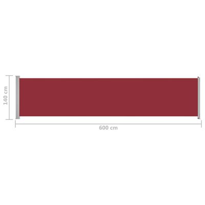 vidaXL Zaťahovacia bočná markíza na terasu 140x600 cm červená