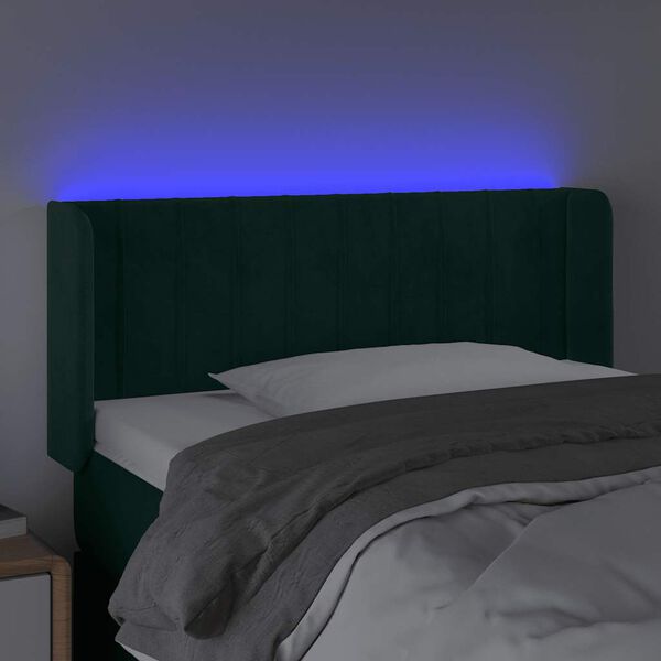 vidaXL Čelo postele s LED tmavozelen&eacute; 83x16x78/88 cm zamat