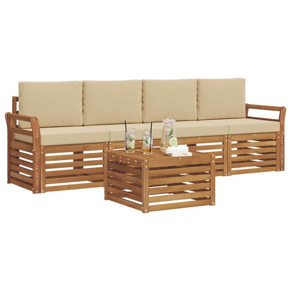 vidaXL S&uacute;pravy pohoviek 5 pcs Pr&iacute;rodn&aacute; a b&eacute;žov&aacute; Pevn&eacute; ak&aacute;ciov&eacute; drevo