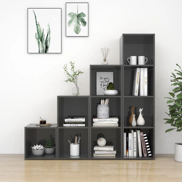 vidaXL 4-dielna s&uacute;prava TV skriniek, leskl&aacute; siv&aacute;, kompozitn&eacute; drevo