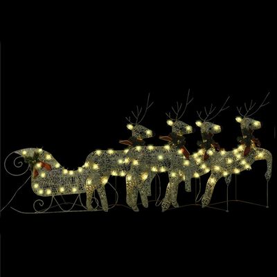 vidaXL Vianočná dekorácia soby a sane 100 LED vonkajšia zlatá