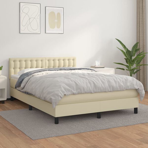 vidaXL Boxspring posteľ s matracom kr&eacute;mov&aacute; 140x200 cm umel&aacute; koža