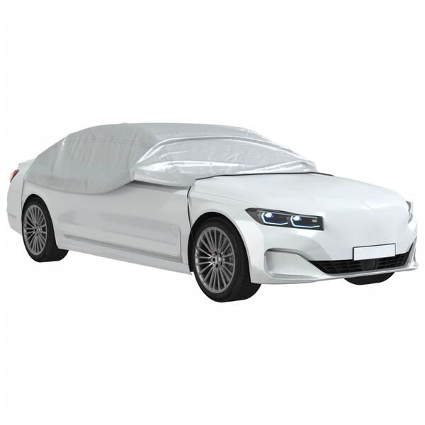 vidaXL Polovičn&aacute; plachta na auto s h&aacute;čikmi strieborn&aacute; XL PEVA