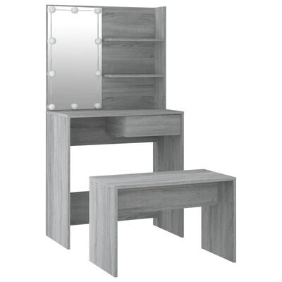 vidaXL Sada toaletného stolíka s LED sivý dub sonoma spracované drevo