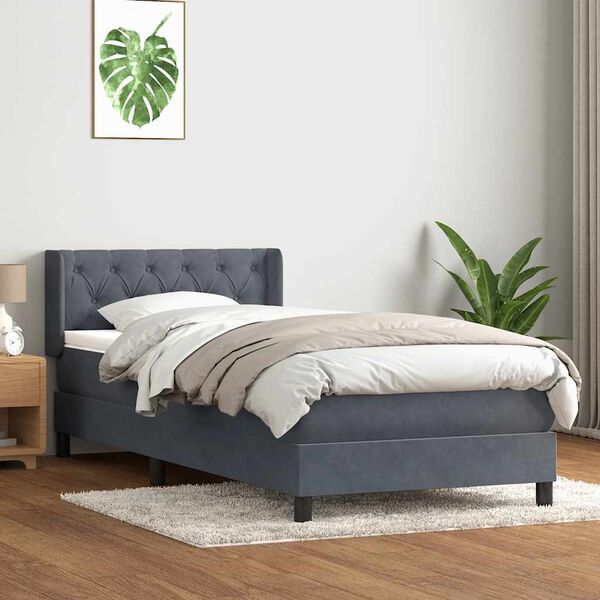 vidaXL Posteľn&yacute; r&aacute;m boxspring s matracom tmavosiv&yacute; 80x210 cm zamat