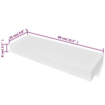 vidaXL Nástenné plávajúce poličky so zásuvkami 2 ks biele 80 cm