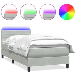 vidaXL Posteľn&yacute; r&aacute;m boxspring s matracom a LED Svetlosiv&aacute; 80x210 cm zamat