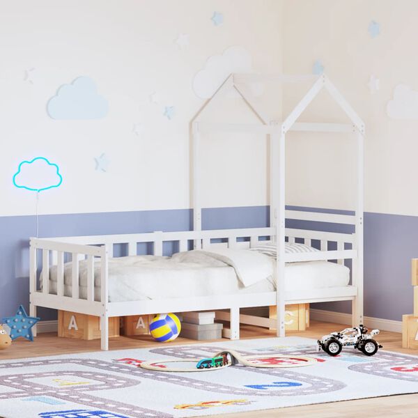 vidaXL Denná posteľ so strieškou biela 90x200 cm borovicový masív