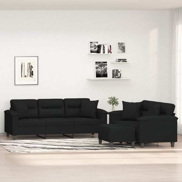 vidaXL 3-dielna sedacia s&uacute;prava s vank&uacute;&scaron;mi čierna mikrovl&aacute;kno