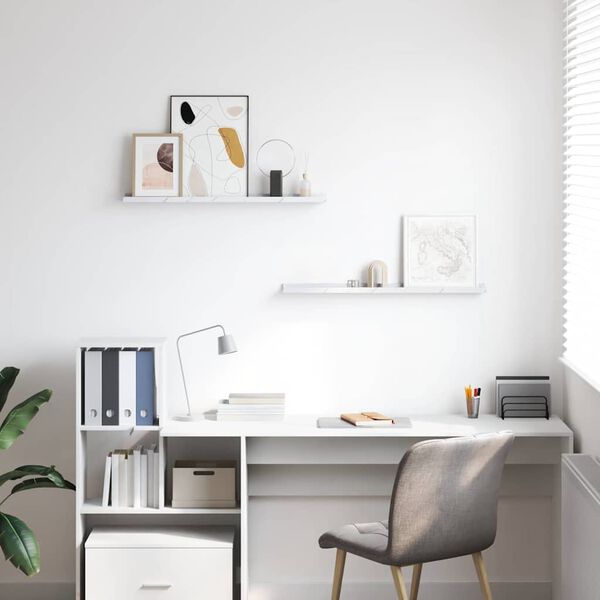 vidaXL Stenn&aacute; polica 2 pcs Biely mramor 80 x 9 x 3 cm Kompozitn&eacute; drevo