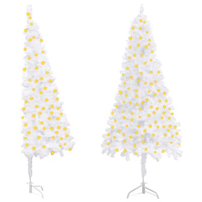 vidaXL Rohový osvetlený umelý vianočný stromček, biely 210 cm, PVC