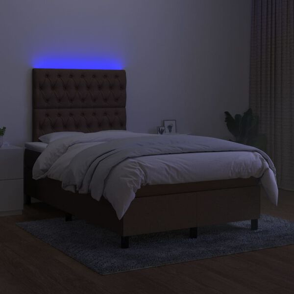 vidaXL Boxspring posteľ s matracom a LED tmavohned&aacute; 120x190 cm l&aacute;tka