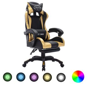 vidaXL Hern&aacute; stolička s RGB LED svetlami zlato-čierna umel&aacute; koža