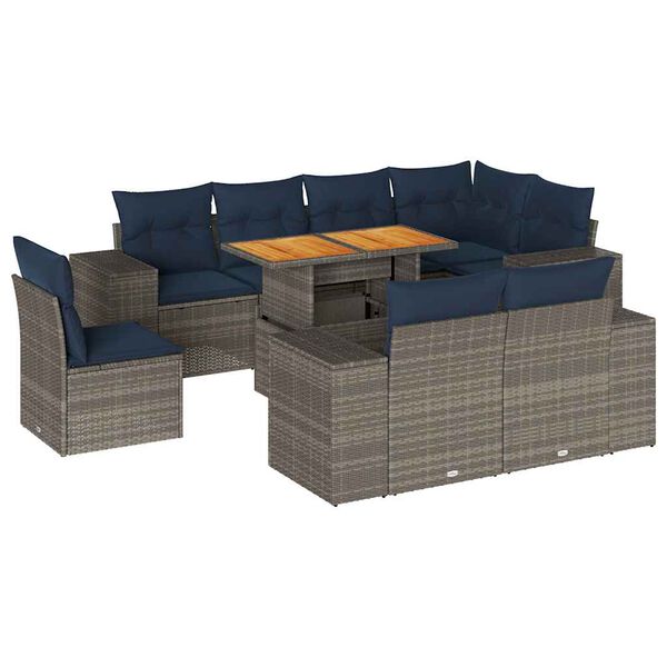 vidaXL 9-dielna záhradná súprava pohoviek s vankúšmi sivá polyratanová