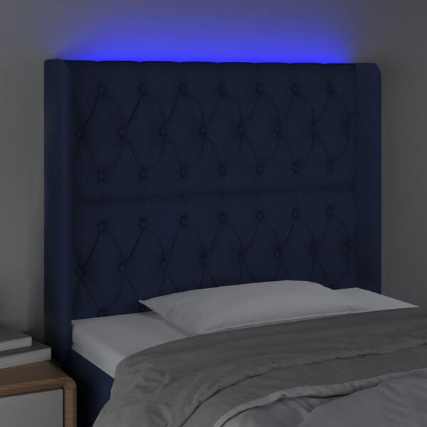 vidaXL Čelo postele s LED modr&eacute; 103x16x118/128 cm l&aacute;tka