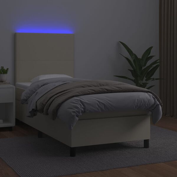 vidaXL Boxspring posteľ s matracom a LED kr&eacute;mov&aacute; 90x190 cm umel&aacute; koža