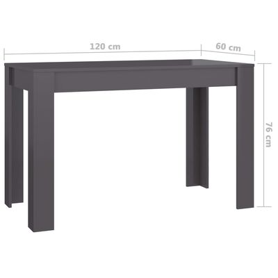 vidaXL Jedálenský stôl lesklý sivý 120x60x76 cm drevotrieska