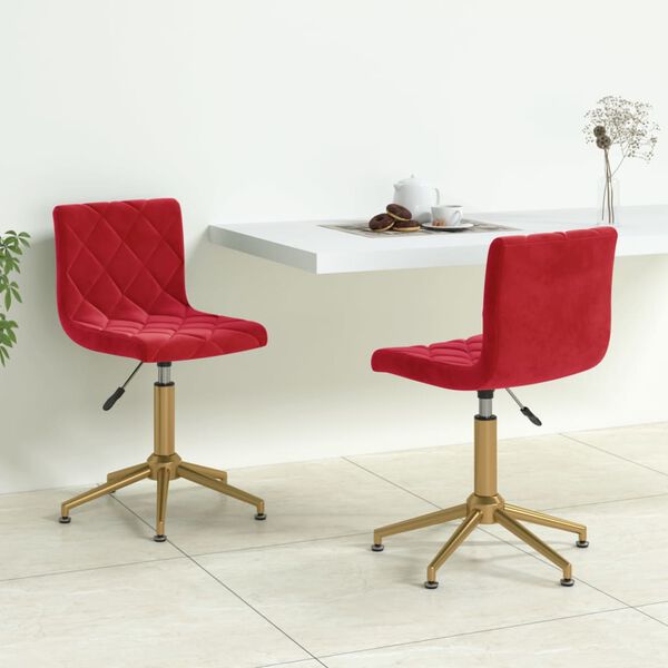 vidaXL Otočn&eacute; jed&aacute;lensk&eacute; stoličky 2 ks v&iacute;novo-červen&eacute; zamatov&eacute;