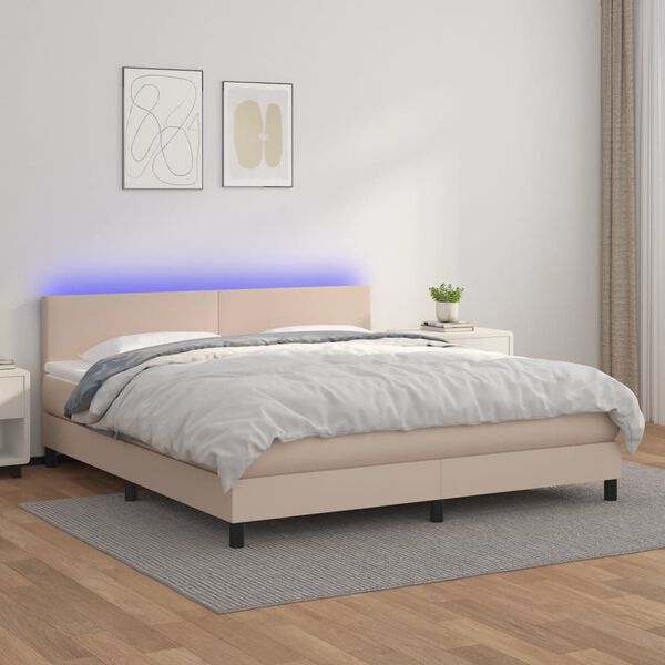 vidaXL Boxspring posteľ matrac a LED kapučínová 160x200 cm umelá koža