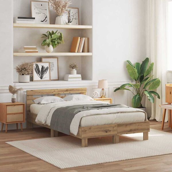 vidaXL R&aacute;m postele s LED Remeseln&yacute; dub 135 x 190 cm Kompozitn&eacute; drevo