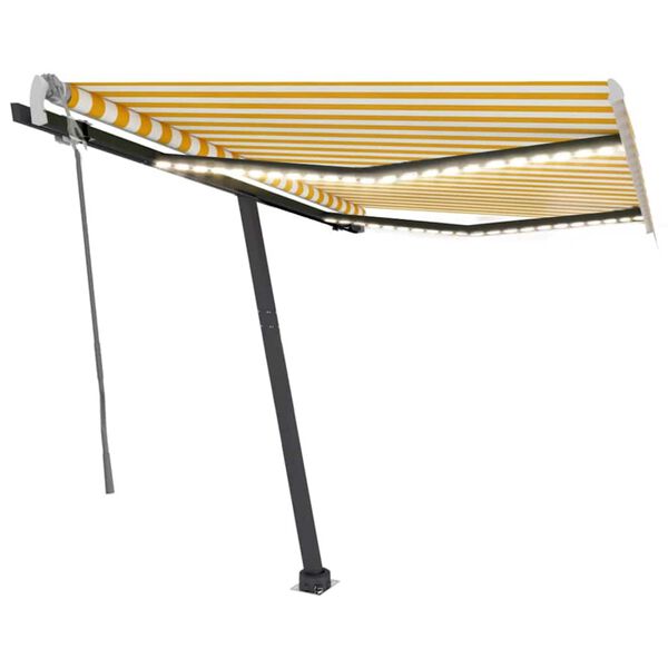 vidaXL Ručne zaťahovacia mark&iacute;za s LED 350x250 cm žlt&aacute; a biela