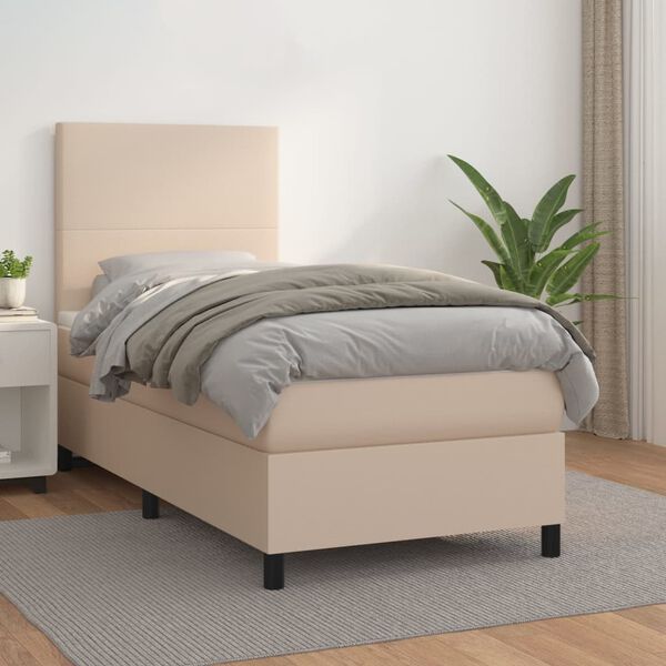 vidaXL Boxspring posteľ s matracom kapučínová 90x200 cm umelá koža