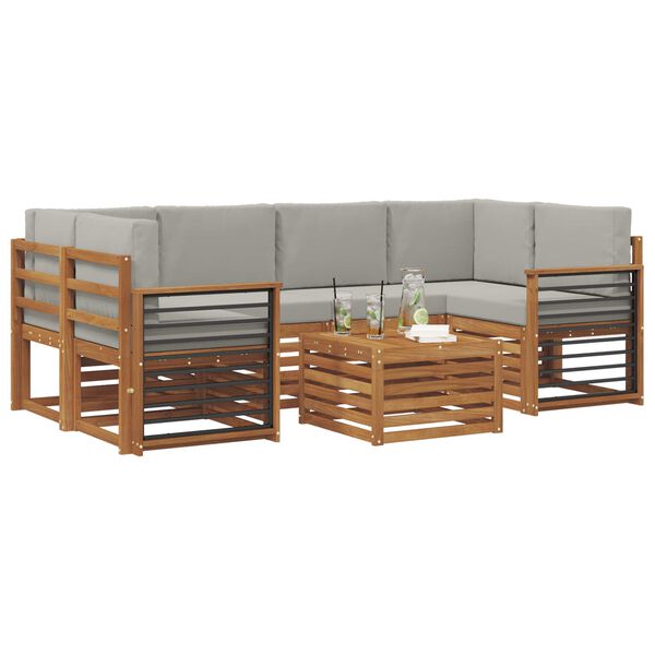 vidaXL S&uacute;pravy pohoviek s vank&uacute;&scaron;om 7 pcs Pr&iacute;rodn&aacute; a svetlosiv&aacute;