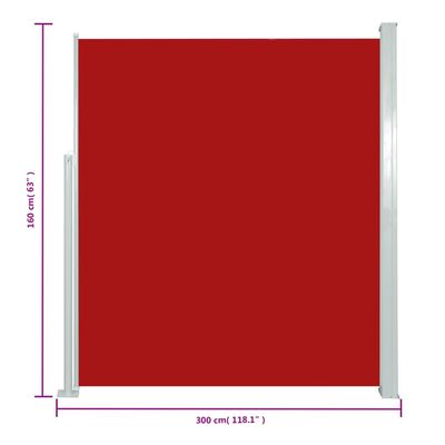 vidaXL Zaťahovacia bočná markíza na terasu 160x300 cm červená